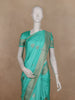 Turquoise Blue Striped Zari Butta Woven Design Semi Banarasi Saree with Contrast Border