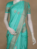 Turquoise Blue Striped Zari Butta Woven Design Semi Banarasi Saree with Contrast Border