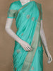 Turquoise Blue Striped Zari Butta Woven Design Semi Banarasi Saree with Contrast Border