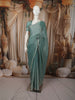 Turquoise Blue Vertical Striped Beads Embroidered Design Pure Tissue Silk Party Wear Saree with Designer Border