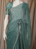 Turquoise Blue Vertical Striped Beads Embroidered Design Pure Tissue Silk Party Wear Saree with Designer Border