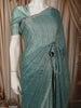Turquoise Blue Vertical Striped Beads Embroidered Design Pure Tissue Silk Party Wear Saree with Designer Border