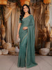 Turquoise Blue Vertical Striped Beads Embroidered Design Pure Tissue Silk Party Wear Saree with Designer Border