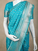Turquoise Blue Zari Butta Design Banarasi Silk Saree with Silver Zari Woven Border