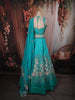 Turquoise Blue Floral Thread and Beads Embroidered Design Silk Lehenga with Dupatta