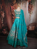 Turquoise Blue Floral Thread and Beads Embroidered Design Silk Lehenga with Dupatta