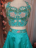 Turquoise Blue Floral Thread and Beads Embroidered Design Silk Lehenga with Dupatta