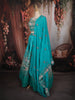 Turquoise Blue Floral Thread and Beads Embroidered Design Silk Lehenga with Dupatta