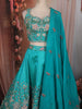Turquoise Blue Floral Thread and Beads Embroidered Design Silk Lehenga with Dupatta