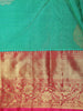 Turquoise Green Butta Zari Woven Design Pure Kanchipuram Silk Saree with Contrast Floral Zari Border