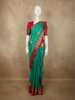 Turquoise Green Butta Zari Woven Design Pure Kanchipuram Silk Saree with Contrast Floral Zari Border