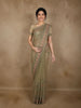 Turquoise Green Floral Embroidered Design Net Designer Saree