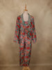 Turquoise Green Floral Printed Design Crepe Suit for Women