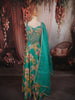 Turquoise Green Floral Printed and Beads Embroidered Design Choffon Party Lehenga with Matching Dupatta