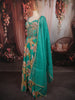 Turquoise Green Floral Printed and Beads Embroidered Design Choffon Party Lehenga with Matching Dupatta