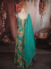 Turquoise Green Floral Printed and Beads Embroidered Design Choffon Party Lehenga with Matching Dupatta