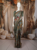 Turquoise Green Floral Vine Woven Design Pure Tussar Saree with Zari Border