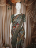 Turquoise Green Floral Vine Woven Design Pure Tussar Saree with Zari Border