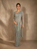 Turquoise Green Heavy Sequins and Beads Embroidered Design Net Designer Saree with Full Sleeve Blouse