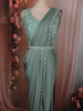Turquoise Green Sequins and Beads Embroidered Design Net Ready to Wear Draped Saree with Designer Blouse