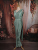 Turquoise Green Sequins and Beads Embroidered Design Net Ready to Wear Draped Saree with Designer Blouse
