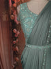 Turquoise Green Sequins and Beads Embroidered Design Net Ready to Wear Draped Saree with Designer Blouse