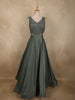 Turquoise Green Stone and Beads Embroidered Design Satin Partywear Gown