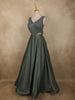 Turquoise Green Stone and Beads Embroidered Design Satin Partywear Gown