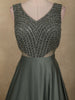 Turquoise Green Stone and Beads Embroidered Design Satin Partywear Gown