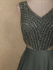 Turquoise Green Stone and Beads Embroidered Design Satin Partywear Gown