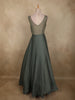 Turquoise Green Stone and Beads Embroidered Design Satin Partywear Gown