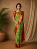 Turquoise Green and Sunshine Yellow Checked Woven Design Pure Kanchipuram Silk Saree with Contrast Zari Border