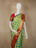 Turquoise Green and Sunshine Yellow Checked Woven Design Pure Kanchipuram Silk Saree with Contrast Zari Border