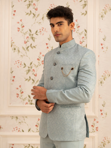 Turquoise Green paisley Design Viscose Men's Suit - Diadem