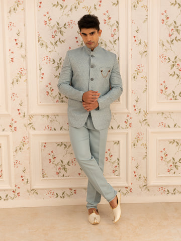 Turquoise Green paisley Design Viscose Men's Suit - Diadem