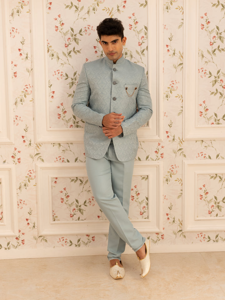Turquoise Green paisley Design Viscose Men's Suit - Diadem