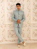 Turquoise Green paisley Design Viscose Men's Suit - Diadem