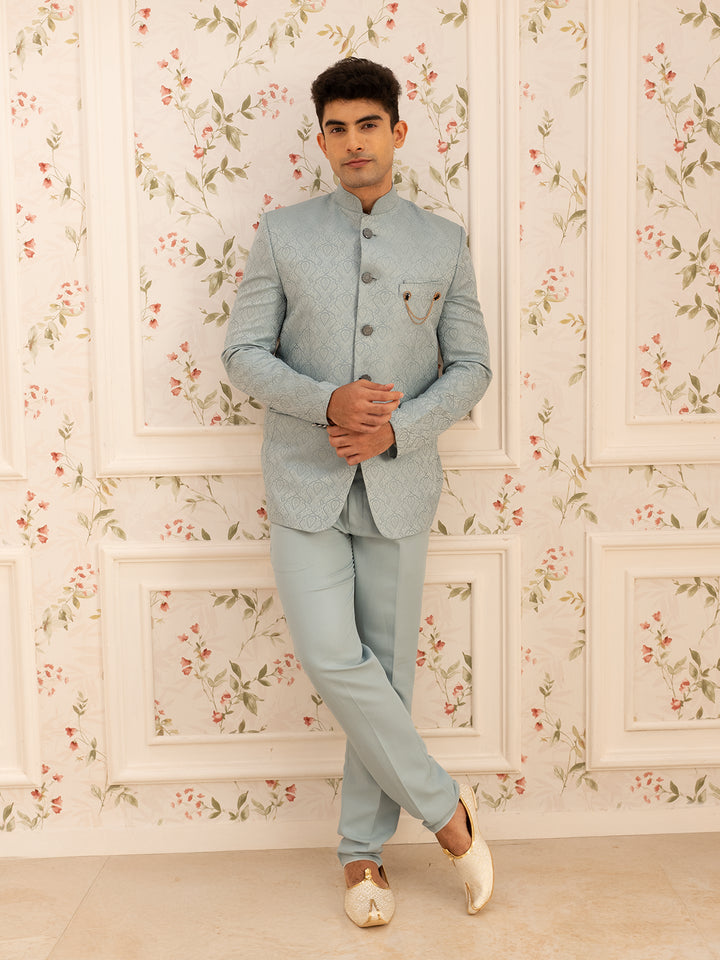 Turquoise Green paisley Design Viscose Men's Suit - Diadem