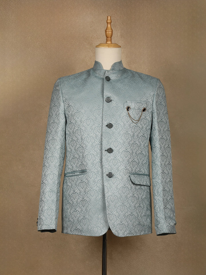 Turquoise Green paisley Design Viscose Men's Suit - Diadem