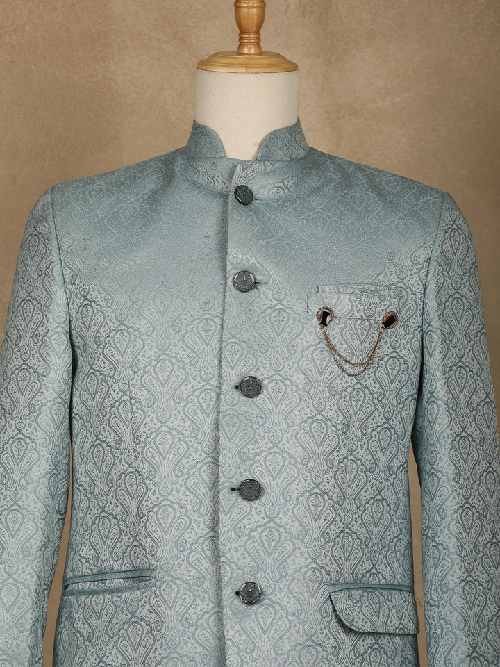 Turquoise Green paisley Design Viscose Men's Suit - Diadem