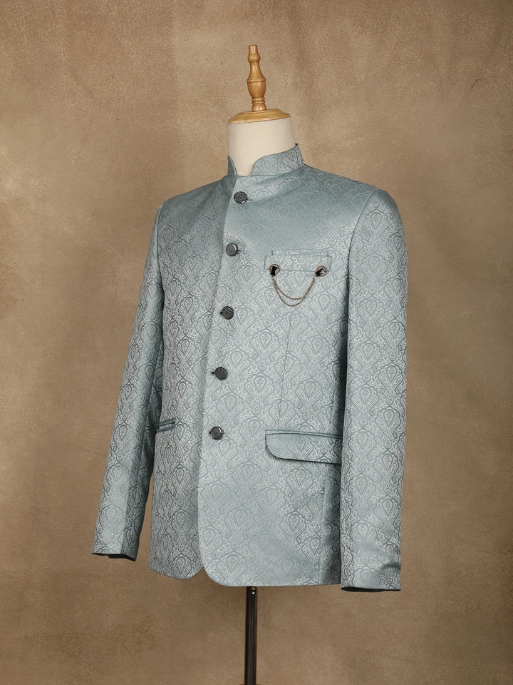 Turquoise Green paisley Design Viscose Men's Suit - Diadem