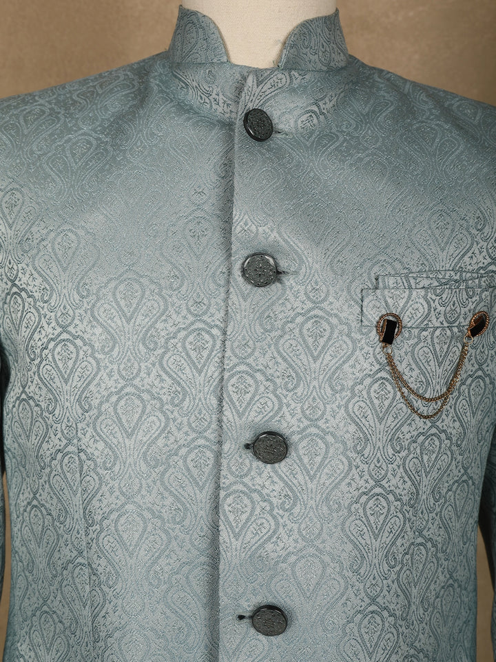 Turquoise Green paisley Design Viscose Men's Suit - Diadem