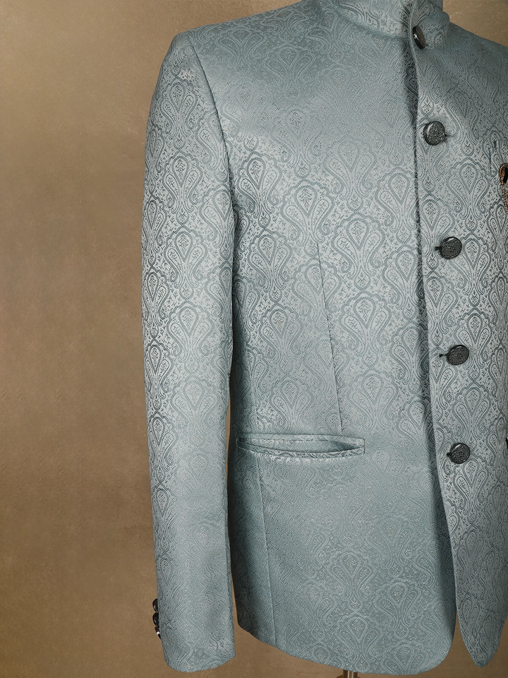 Turquoise Green paisley Design Viscose Men's Suit - Diadem