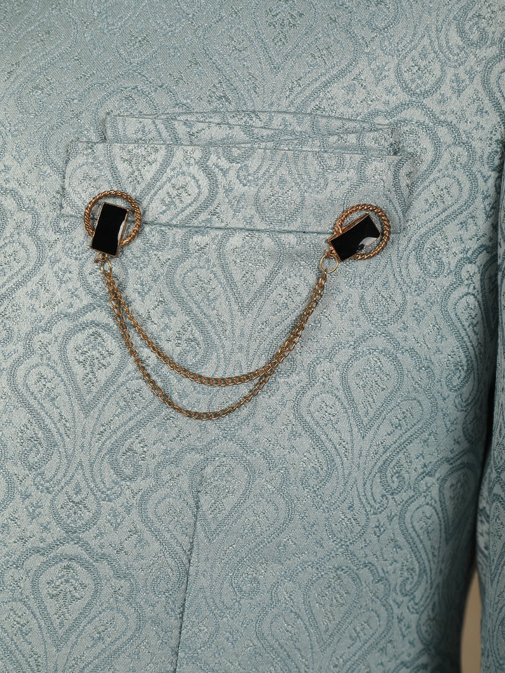 Turquoise Green paisley Design Viscose Men's Suit - Diadem