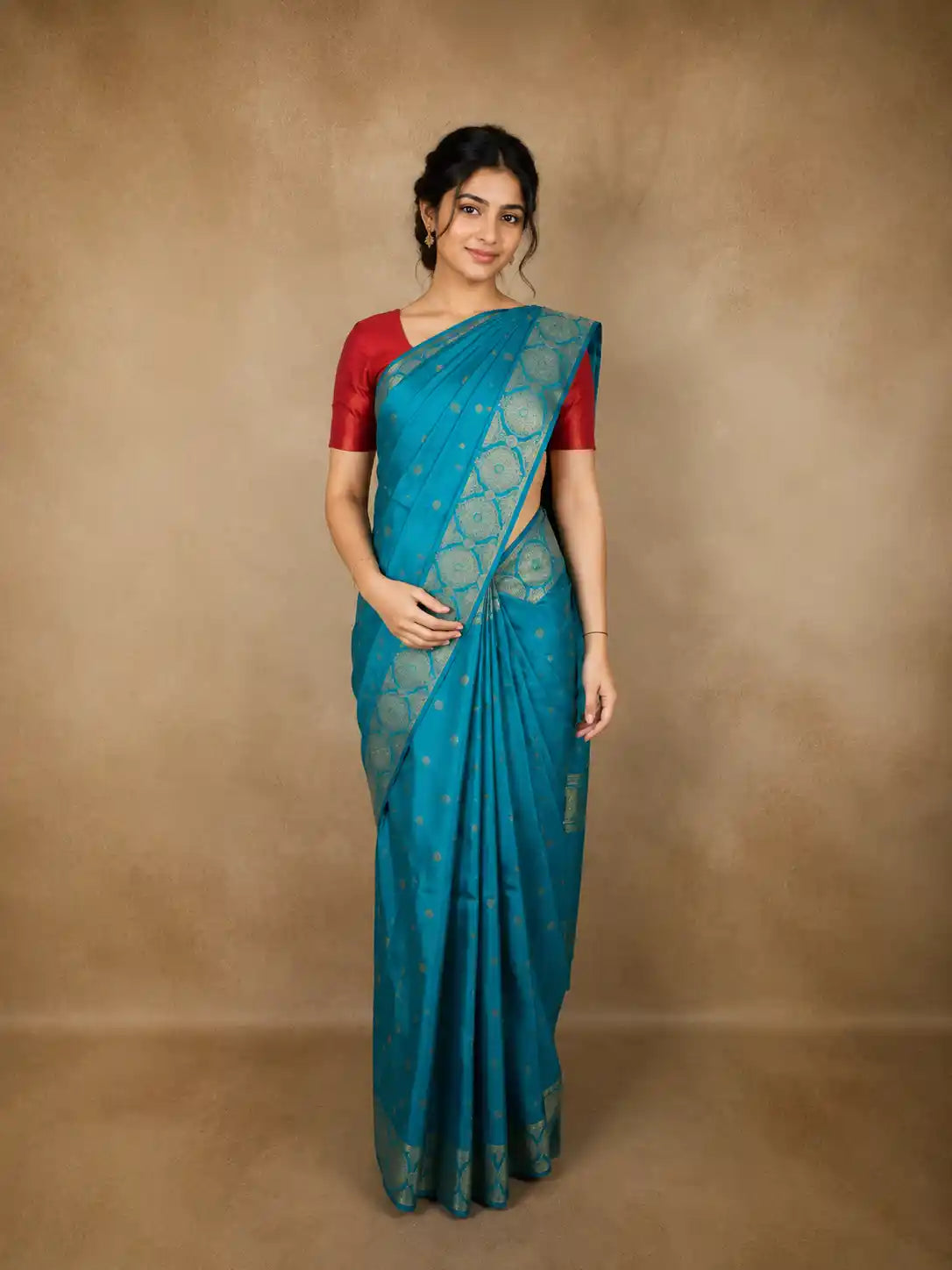Turquoise Blue Butta Woven Design Pure Kanchipuram Silk Saree with Zari Border