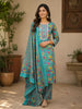 Turquoise Blue Floral Design Printed Cotton Salwar Suit