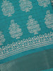 Turquoise Blue Floral Designed Cotton Saree - Diadem