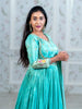 Turquoise Blue Floral Embroidery Semi Silk Partywear Gown - Diadem