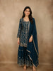 Turquoise Blue Floral Sequins and Zari Embroidered Design Georgette Sharara Suit With Dupatta