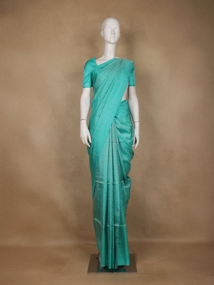 Turquoise Blue Striped Design Soft Silk Saree - Diadem